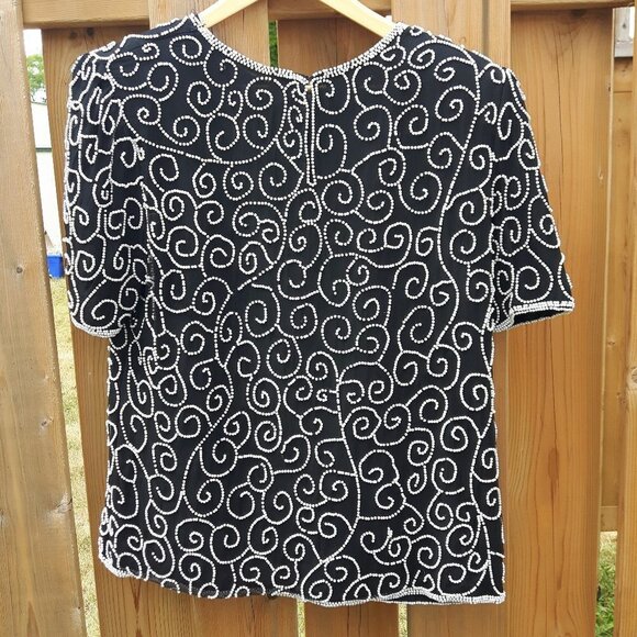 Vintage Beaded Silk Blouse Laurence Kazar Large - Picture 2 of 6